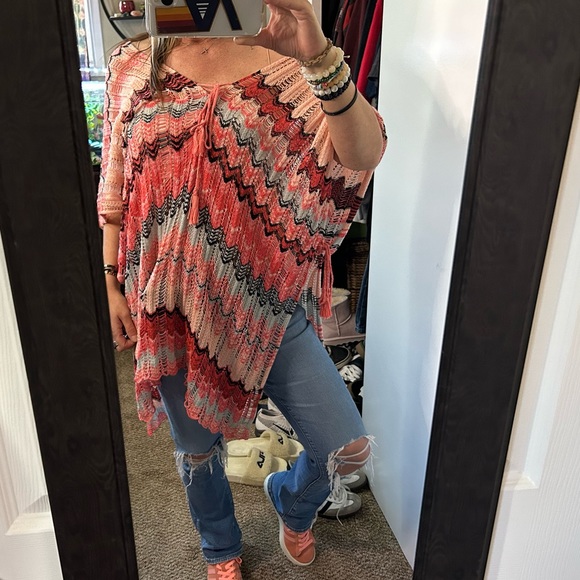 oversized bohemian aztec lightweight sweater knit slouchy poncho lace knit NWOT - Picture 1 of 9